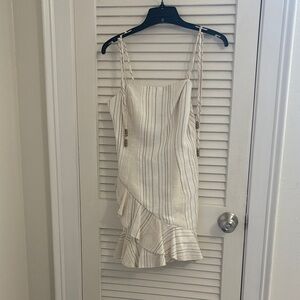 Striped Cream Mini Dress with Ruffle Hem